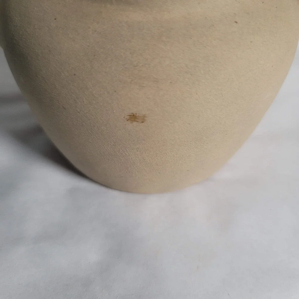 American Stoneware Factory‎ USA Small Crock Jar Gray Rim Lidded Pot Rustic Decor